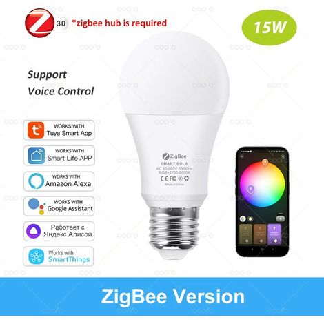 Lampes de croissance pour plantes Ampoule LED connectée Tuya Bluetooth (ZigBee 15 W, 220-240 V CA) compatible Alexa, culot E27, RGB, blanc cassé et blanc chaud. Compatible avec Alexa et Google Assista (1/4)