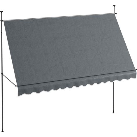 Store banne rétractable manuel à manivelle 350 x 120 x 210-300 cm, hauteur réglable, imperméable et anti-UV, gris foncé