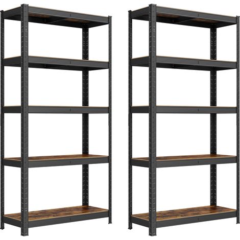 Songmics – Lot de 2 rayonnages 5 niveaux 75 x 30 x 150 cm – Structure acier renforcé – Charge max 130 kg par niveau – Style industriel noir et marron rustique