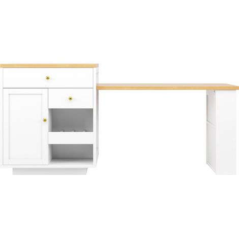 Buffet de cuisine multifonction avec plateau extensible 122,5-195,5 cm, MDF et métal, blanc ou noir (1/5)