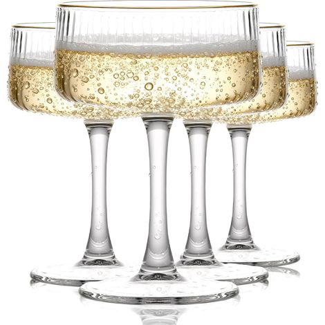 Lot de 4 flûtes à champagne, 260 ml chacune, flûtes à champagne, à cocktail, verres à vin, passent au lave-vaisselle, moderne, cadeau de pendaison de crémaillère (1/5)
