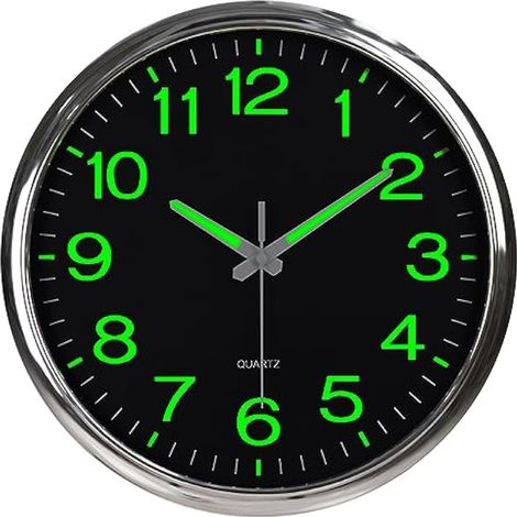 Horloge murale lumineuse, 30 cm, silencieuse et sans tic-tac, idéale pour salon, chambre, bureau, cuisine, école (Argent) (1/5)