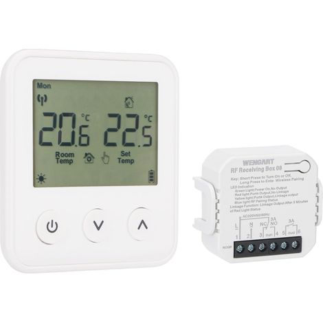 Thermostat et récepteur sans Fil WG01RF, écran LCD programmable, Compatible avec Les chaudières à gaz et Les systèmes de Chauffage au Sol Radiant (Blanc) (1/5)