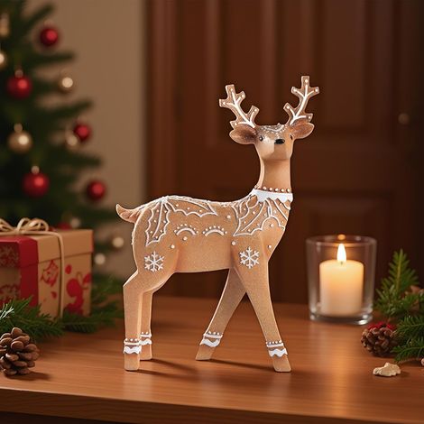 Statuettes De Rennes De Noël - Ornement De Statue D'Élan avec Paillettes - (1/4)