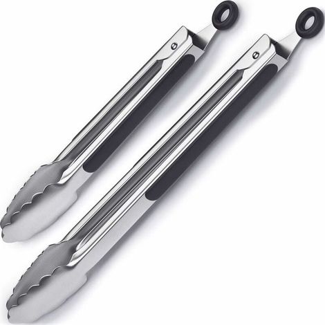 Pince Barbecue Pince Cuisine en Acier Inoxydable et Silicone Résistant à la Chaleur Set de 2 (1/5)