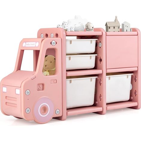Goplus – Bibliothèque enfant en forme de camion – Rangement jouets et livres – Matériau PEHD – Dimensions 110 x 32 x 66 cm – Compartiments amovibles (1/5)