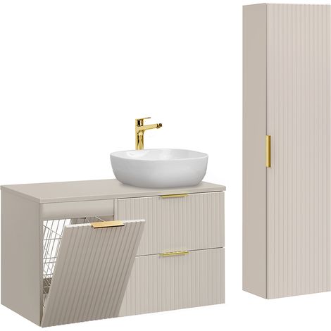 Conjunto mueble lavabo individual 100cm cesto de ropa y columna Adriel Cachemira