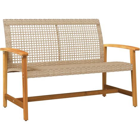 Garden Bench Beige 112 cm Poly Rattan and Acacia Wood vidaXL (1/5)