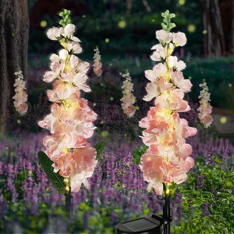 Lampes solaires d'extérieur, lot de 2 lampes solaires de jardin Delphinium améliorées, lampes solaires d'extérieur étanches (roses) (1/5)