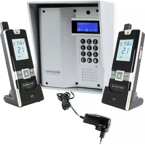 Interphone autonome sans-fil collectif / multipropriétés UltraCOM3 visière argentée + 2 combinés + transformateur 12V (1/5)