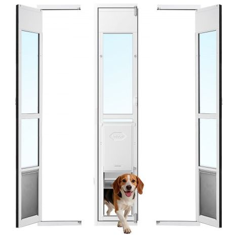 Hundeklappe für Glasschiebetür, Hundetür Höhenverstellbar von 1927 bis 2049 mm, Rahmen aus Aluminiumlegierung mit Klappe, Abschließbar, für Große Hunde, 180° Schwenkbare Haustiertür, L (1/5)