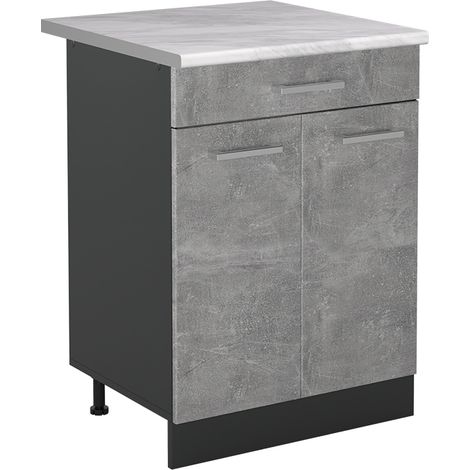 Mobiletto base cucina R-Line, Calcestruzzo/Antracite, 60 cm con cassetto piano di lavoro Marmo, Vicco (1/5)