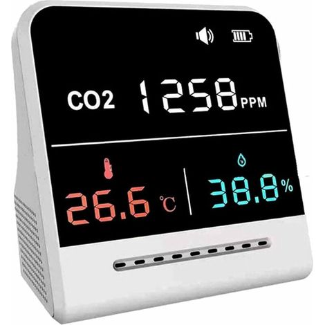 Sensor de CO2 portátil de escritorio, monitor profesional de calidad del aire, detector de CO2 con batería de larga duración, detector de dióxido de carbono, temperatura y humedad relativa. (1/5)