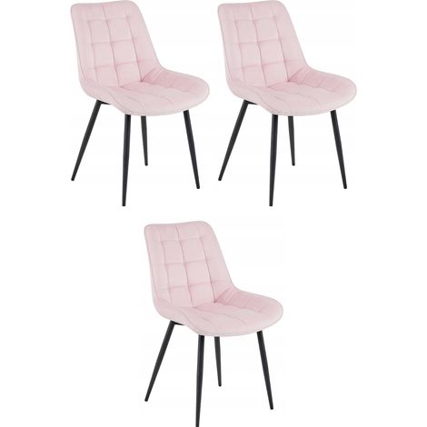 Chaise - leobert - bera - velours rose clairpieds noirs - 54 x 60 x 88 cm - lot de 3 211770221