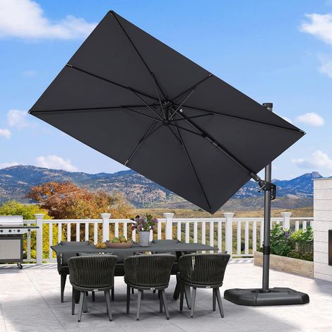 Parasol Déporté 3 x 2 m Gris clair avec Pied de Croix Anti-UV Inclinable des deux côtés, Couverture d’ombrage optimisée, Anti-UV, Inclinaison 5 positions, Parasol de jardin extérieur (1/5)