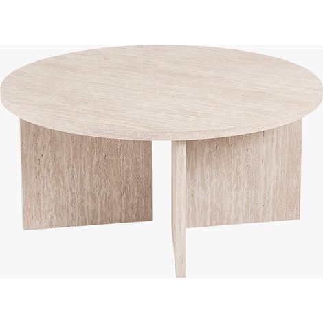 Mobilier Deco – Table basse ronde travertin beige D90 cm – Plateau MDF élégant – Design moderne pour salon et salle à manger (1/5)