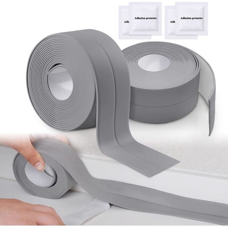 2 Rolls of Self-Adhesive Waterproof Tape for Shower, Kitchen Sink, Toilet, Bathroom (Grey)