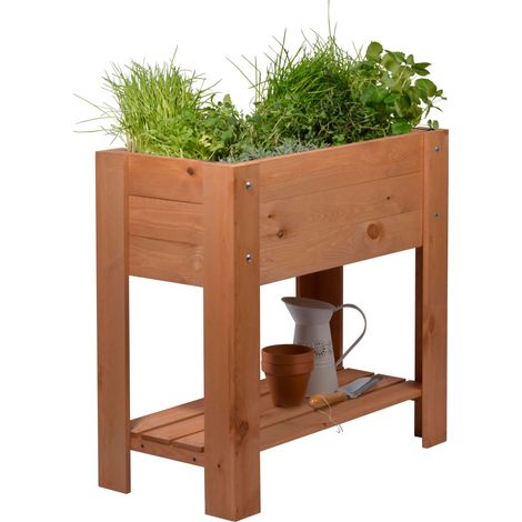 Jardinière surélevée élégante Urban avec Plateau de Rangement Jardinière surélevée avec Film pour Plantes Jardinière Marron pour Balcon, Jardin, terrasse (1/5)