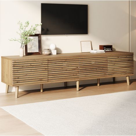 Mobile TV 180x40x46 cm per TV fino a 75 pollici, 4 ante, spazio contenitore, legno naturale (1/5)