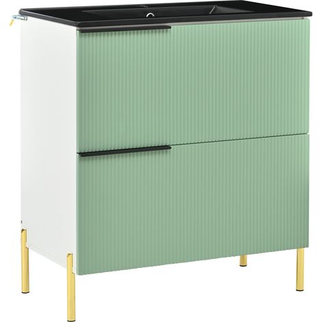 Mueble de baño freestanding verde con lavabo de cerámica, doble cajón, MDF, MODENUIT (1/5)