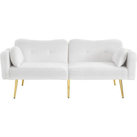 Divano letto 2 posti bianco con schienale reclinabile e gambe metalliche dorate (1/5)