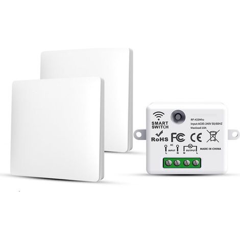 RF433 Pack of 2 Wireless Light Switches with Transmitter and Receiver Controller 10 A 240 V (1/4)