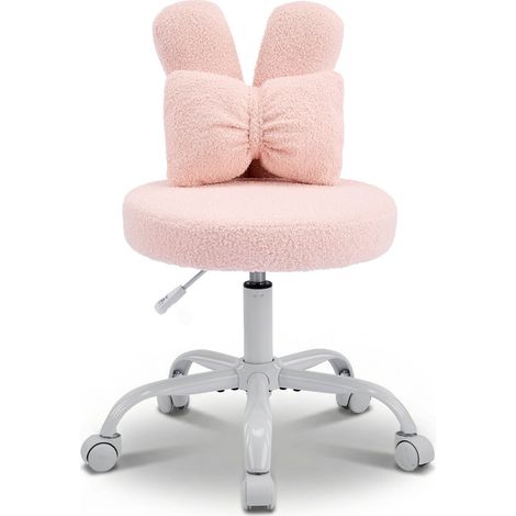 Chaise de bureau oreilles de lapin Teddy rose, hauteur réglable 44-54cm (1/5)