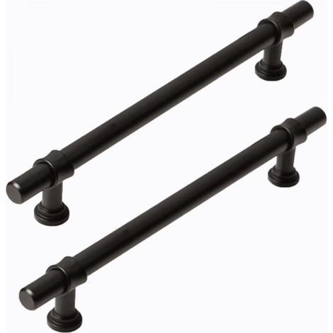 2 poignées noir mat pour armoires, cuisines et tiroirs. Entraxe des trous : 96 mm. Fabriquées en alliage d'aluminium et de zinc. Vis incluses. (1/4)