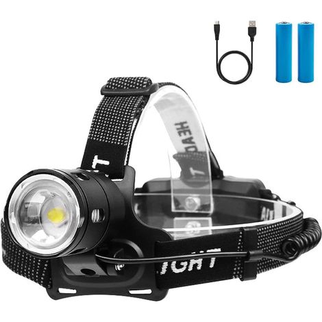Ultra Powerful LED Headlamp 10000 Lumens USB Rechargeable LED Headlamp 3 Modes Waterproof Zoomable LED Headlamp for Camping, Fishing, Cycling, 2 Batteries Included (1/5)