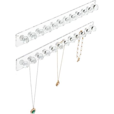 pièces - porte-colliers - présentoir à bijoux en acrylique - présentoir à bijoux mural - 12 crochets - pour colliers, bracelets et chaînes (transparent)