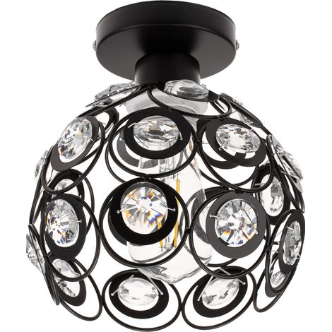 Deckenlampe Kristallkugel Moderne Luxus Schwarze Metallmasche Einzelstück E27 (1/5)