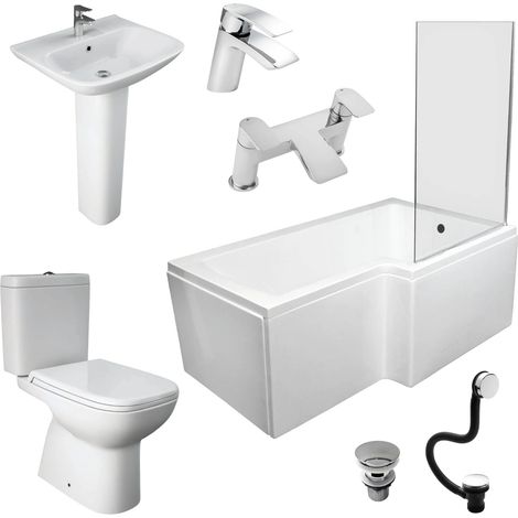 Shower Bath Suite With Basin and Toilet Set 1700mm Right Hand Erika Rak Origin, Without Taps & Wastes