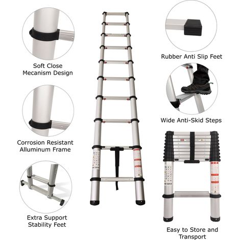 Extra Wide Telescopic Ladder with Soft Close Design - 2m (1/4)