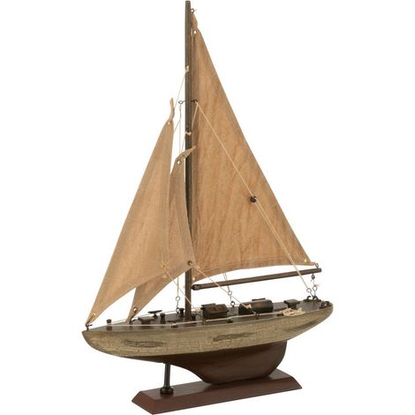 Voilier décoratif en bois de Paulownia KASTY - H 43 - H 59 - H 94cm 30 cm-Marron-Largeur 30 cm