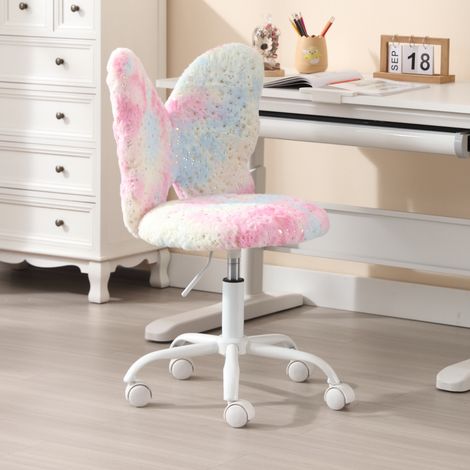 Wahson Kunstfell Kinder Schreibtischstuhl für Kinderzimmer Höhenverstellbarer Jungendstuhl ohne Armlehne Drehstuhl für Kinder (Rosa)