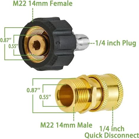 (C) Kit de raccord pivotant pour nettoyeur haute pression, M22-14 mm/15 mm vers raccord rapide 1/4", compatible avec pistolet et tuyau d'arrosage haute pression (1/5)