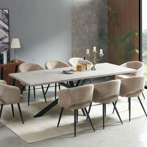 M&S – Table de salle à manger rectangulaire 240x100 cm finition béton et pieds en métal noir – Surface anti-rayures – Pour espaces modernes