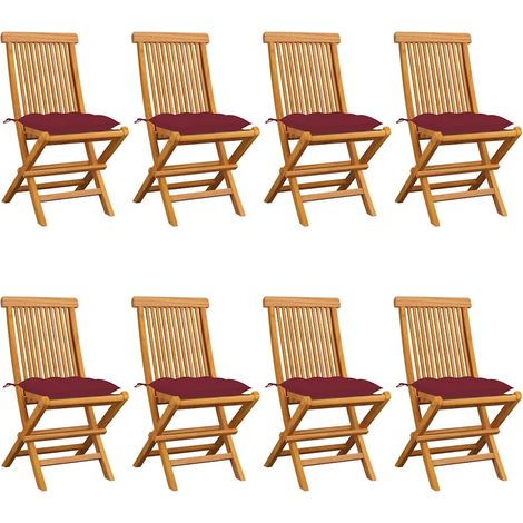 vidaXL Chaises pliantes avec coussins rouge vin, 8 pièces, en bois de teck massif (1/5)