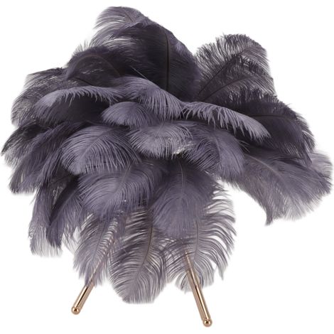 Lampe de table en plumes d'autruche rechargeable USB avec trépied doré, 40 plumes artificielles grises, idéale pour la chambre. (1/5)