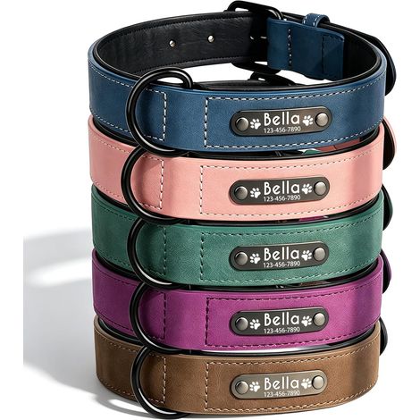 Collar Perro Personalizado Grabado Cuero PU  Grabado de nombre y teléfono, cómodo cuero PU, talla S-2XL, hebilla de aleación resistente, sin etiqueta ruidosa (1/5)
