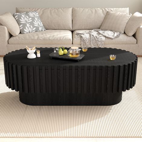 Table basse ovale 100x50 cm MDF noir avec tiroir rangement pour salon moderne - CHICFURN (1/5)