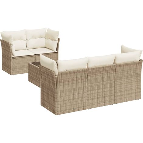 Juego de sofás jardín con cojines 6 pzas ratán sintético beige vidaXL (1/3)