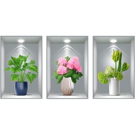Autocollants décoratifs, simulation 3D, peinture autocollante de plantes et de fleurs, plantes en pot et peinture décorative d'escaliers et de couloirs, autocollants muraux imperméables (1/5)