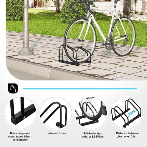 WOLTU Fahrradständer Schwarz für 2 Fahrräder Fahrradhalterung auf dem Boden Aufstellständer für Fahrradaufhängung Fahrradhalter aus Metall, Schwarz