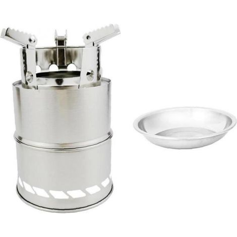 Camping poêle bois cuisinière en bois pliante poêle en acier inoxydable en plein air Camping randonnée argent (1/3)