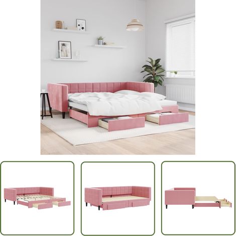 vidaXL Tagesbett Ausziehbar mit Schubladen Rosa 100x200 cm Samt (1/5)