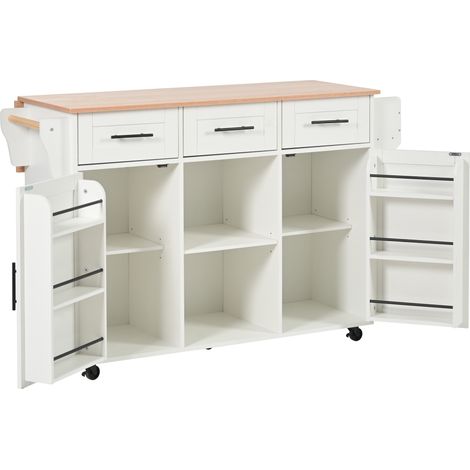 Chariot de salle à manger 139x46x91,5 cm, plateau bois pliable, couleur blanche