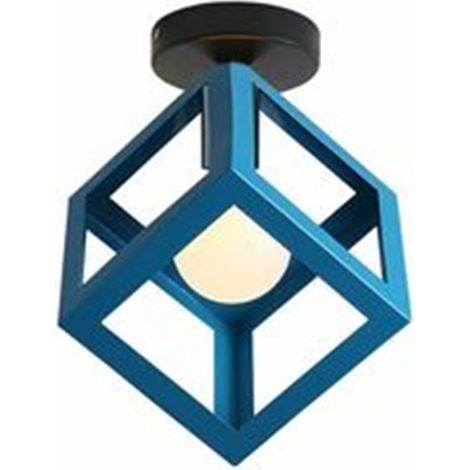 Plafonnier Industriel Cube Métal Noir - Design Géométrique Carré - Pour Cuisine Salon Café - Ampoule E27 Non Incluse (1/5)
