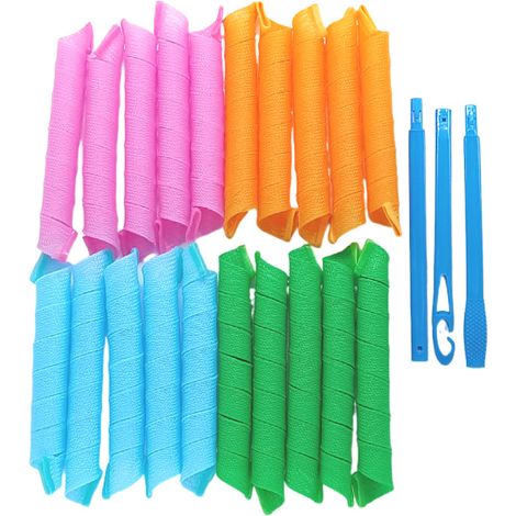 Kit de 20 bigoudis spirales magiques de 55 cm sans chaleur pour la plupart des coiffures, avec 3 crochets de coiffage (4 couleurs).