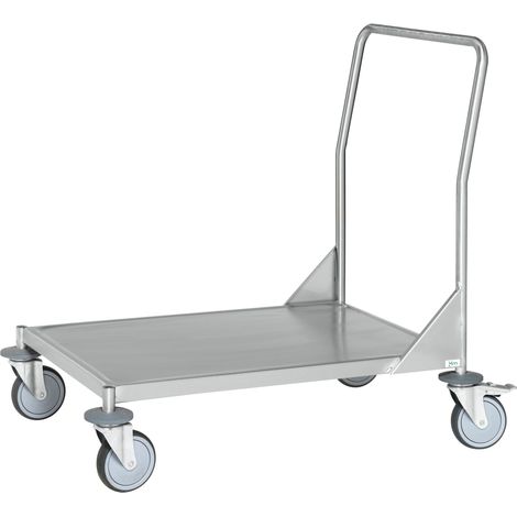 Kongamek Edelstahl- Plattformwagen rostfrei mit Schiebegriff, 1 Etage 545x340mm Gummibereifung und Bremse